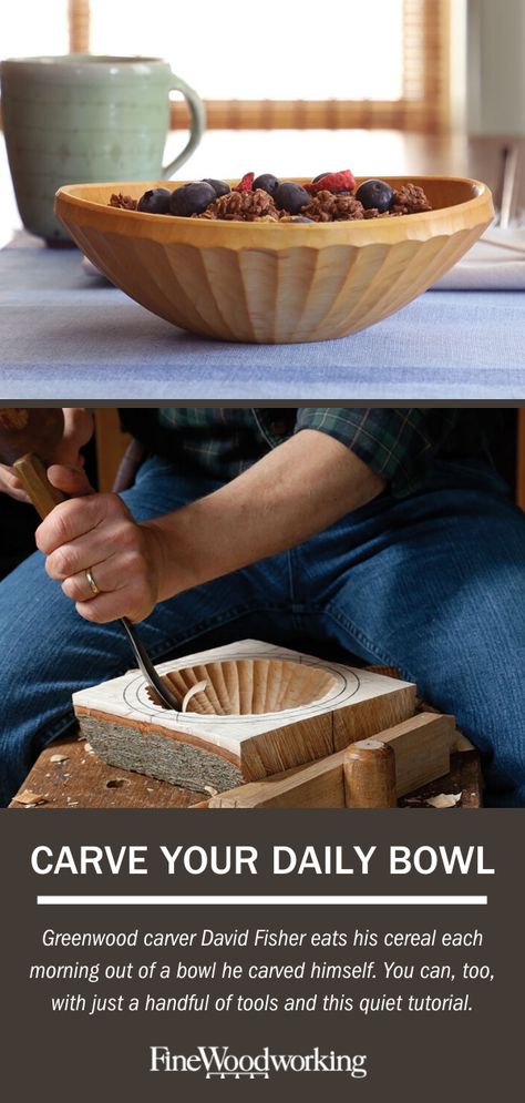 Wooden Bowls Diy, David Fisher, Wood Bowls Carving, Wood Spoon Carving, Carved Wooden Bowl, Japanese Joinery, Simple Wood Carving, Wood Carving For Beginners, Wood Carving Tools Knives