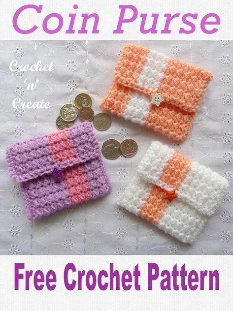 Free crochet pattern for cute little coin purse, simple, easy and made in one piece. Get the instructions in USA and UK format from #crochetncreate #crochetpurses #freecrochetbags #crochet #howto #crochetpatterns #freecrochetpatterns #easypatterns #freepatterns #forbeginners #diy #crafts Crocheted Purses, Purse Covers, Coin Purse Pattern, Crochet Wallet, Crochet Coin Purse, Free Crochet Bag, Crochet Pouch, Crochet Purse, Crochet Purse Patterns