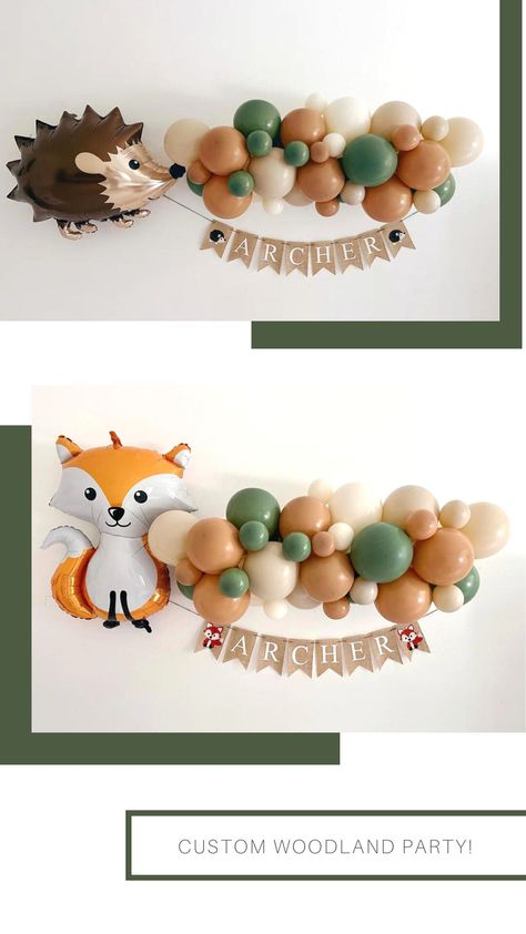 Winter Fox Birthday Theme, Fox Theme Balloon Garland, 1st Birthday Boy Fox Theme, Fox Birthday Party Backdrop, Forest Animals Decorations, Fox Themed Birthday Party Boys, Woodland Birthday Decor, Fox Birthday Party Boys, Forest Animal Themed Birthday Party