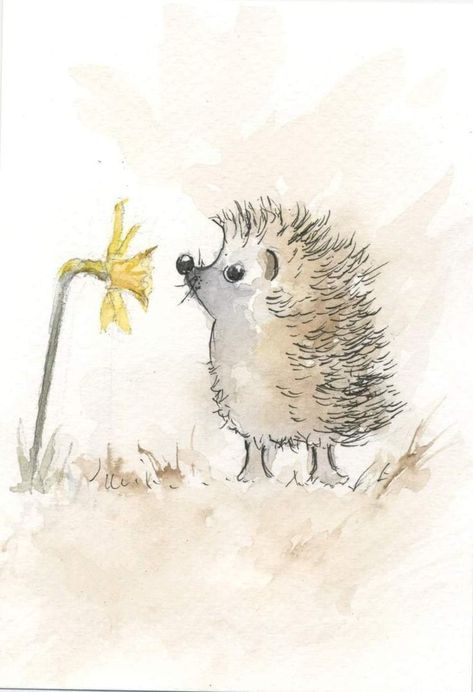 Whimsical Art Paintings, 동화 삽화, Diy Watercolor Painting, Hedgehog Art, Watercolor Flower Art, Watercolor Art Lessons, Happy Paintings, Watercolor Ideas, Watercolor Drawing