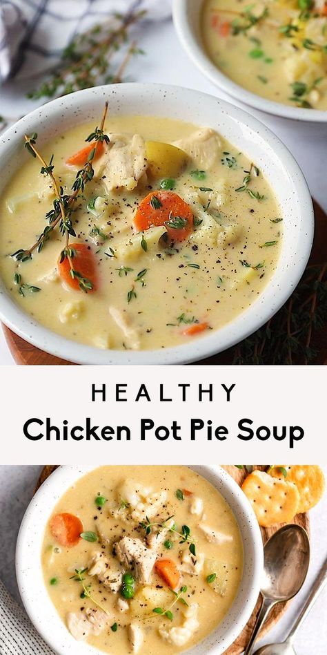 Soup Whole 30, Healthy Chicken Pot Pie Soup, Paleo Chicken Pot Pie, Healthy Chicken Pot Pie, Biscuits Diététiques, Chicken Pot Pie Soup, Pot Pie Soup, Paleo Chicken, Healthy Soup Recipes