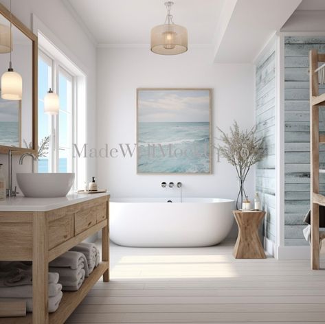 Coastal Bathroom Mock Up, Interior Mock Up, Coastal Bathroom Interior, Bathroom Interior, Coastal Interior, Coastal Mock Up, Bathroom Mockup - Etsy Coastal House Bathroom, Santorini Bathroom, Coastal Modern Bathroom, Beach House Decor Bathroom, Beachy Bathrooms, Small Coastal Bathroom, Bathroom Beach House, Spa Bathroom Design, Suffolk Cottage