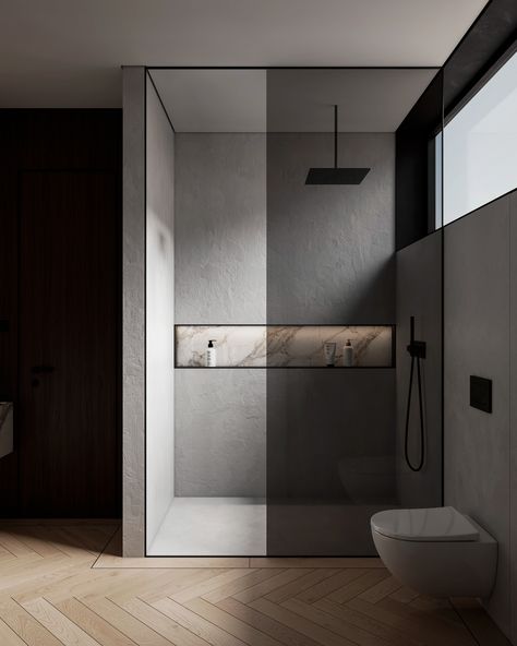 Concrete And Wood Bathroom Ideas, Concrete And Marble Bathroom, Wood And Grey Bathroom, Bathroom Grey And Wood, Concrete Shower Ideas, Concrete Wall Bathroom, Concrete And Wood Bathroom, Concrete And Wood Interior, Concrete Tiles Bathroom