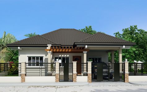 Clarissa - One story house with elegance | Pinoy ePlans - Modern House Designs, Small House Designs and More! Modern Bungalow House Plans, Philippines House, Single Storey House Plans, Philippines House Design, Single Storey House, Small House Designs, Modern Bungalow House Design, Three Bedroom House Plan, One Storey House