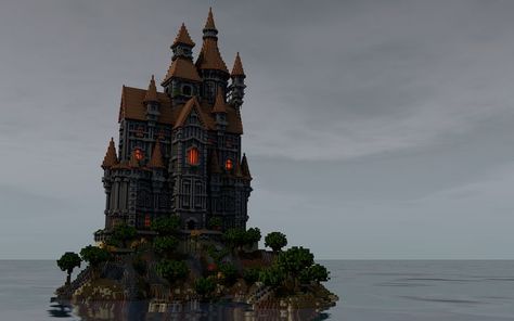 Goth Castle, Minecraft Building Designs, Castle Minecraft, Vampire House, Vampire Castle, Minecraft House Plans, Minecraft Cottage, Dark Landscape, Minecraft Castle