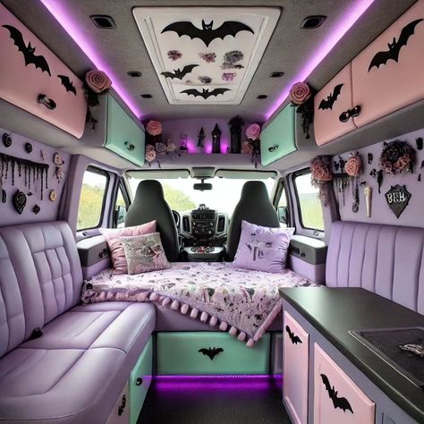 Lets make a pastel goth crochet camper 💖 follow me on this journey Shout out to all small businesses i need pastel goth, halloween or alternative camper deco and practical things. please comment what you make I will only use items from smallbusiness so that the pastel goth crochet camper is as unique as you are I will also Show you more Spooky 🐕💖 content I used some ai Tools for inspiration please comment with your small Business or a small Business with fits and you love 💖 #camper #c... Gothic Camper Decor, Goth Camper, Crochet Camper, Pastel Vans, Goth Crochet, Pastel Goth Halloween, 2024 Wishlist, Goth Halloween, Pastel Goth