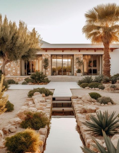 Modern Southwest Landscaping, Desert Luxe Home, Modern Desert House Plans, Dessert House Design, Arizona Luxury Homes, Modern Desert Home Exterior, Modern Arizona Home, Desert Landscaping Front Yard, Desert Garden Landscaping