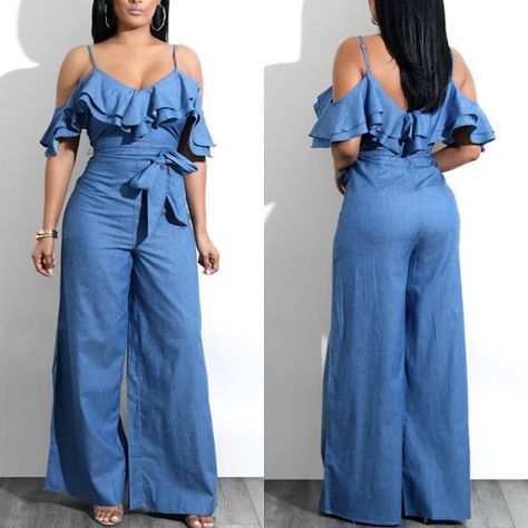 African Blouses, Cold Shoulder Jumpsuit, Jumpsuit Casual, Casual Tie, African Dresses For Women, Wide Leg Jumpsuit, African Dress, African Clothing, Summer Outfits Women