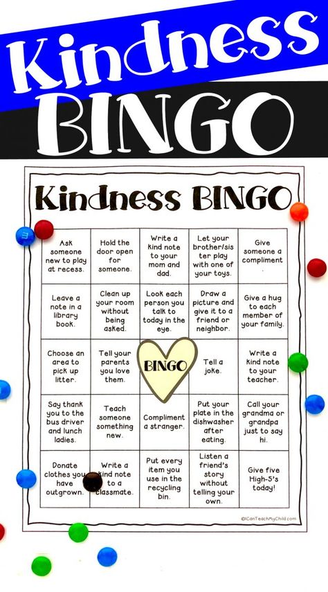 This Printable Kindness BINGO board is great for encouraging children to be intentionally kind to those around them.  Print and use in the classroom, at home, at church, or in Girl and Boy Scouts! Kindness Bingo Free Printable, Kindness Dress Up Days, Kindness Month Ideas, Kindness Games For Kids, Kindness Projects For Kids, Kindness Ideas For School, Kindness At Work, Kindness Bingo, Kindness Crafts