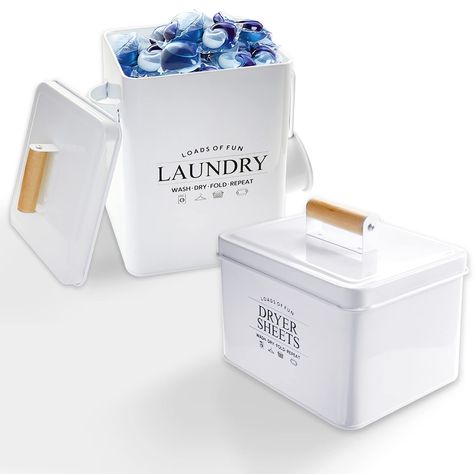 PRICES MAY VARY. Laundry Powder Container: The Laundry Container and dryer sheets holder set are large size to hold over 150 laundry pods and 300 dryer sheets, reducing clutter and making laundry more efficient.Just take the airtight lid off the bin using the handle, deposit your pods, dryer balls, odor eliminator beads inside and sit the lid back on. Larger Bin has handles on the sides for easy carrying.Scoop is also included and it has a hooked top so you can hang it over the two side handles Dryer Sheet Holder, Dishwasher Pods, Laundry Scent Boosters, Soap Storage, Powder Laundry Detergent, Dryer Sheet, Laundry Powder, Laundry Pods, Laundry Basket Organization