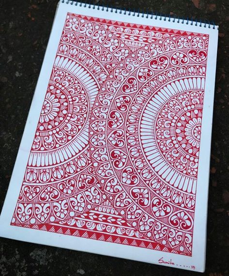 A4 Size Mandala Art, Red Mandala Art, Colour Mandala, Red Mandala, Africa Art Design, Doddle Art, Easy Mandala Drawing, Mandala Art Therapy, Simple Mandala