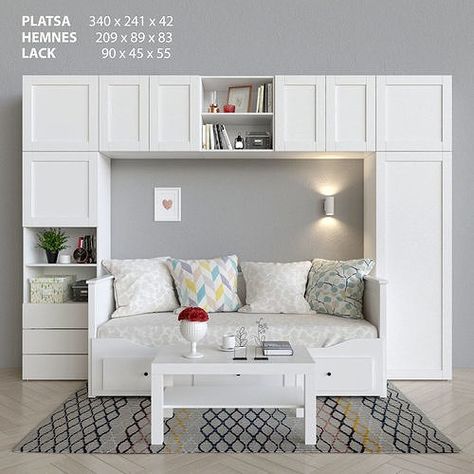 Ikea Hemnes Divan, Ikea Platsa Kids Room, Platsa Ikea Ideas Bedroom, Divan Ikea, Ikea Divan, Hemnes Divan, Ikea Hemnes Daybed, Daybed Room, Wardrobe Bed