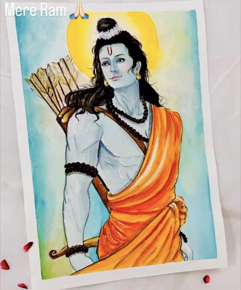 Ram Ji Watercolor Painting, Shree Ram Painting Canvas, Ram Bhagwan Drawing, Ram Sita Modern Art, Lord Ram Paintings, Ramayana Drawing, Ram Ji Painting, Shree Ram Sketch, Shree Ram Painting