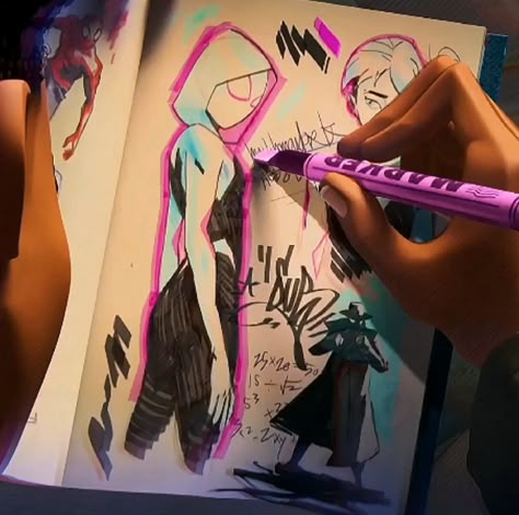 Miles Morales Drawings Of Gwen, Spiderverse Art Study, Spider Man Into The Spiderverse Grafitti, Spiderman Into The Spiderverse Character, Spider Man Across The Spider Verse Sketch, Spiderman Across The Spider Verse Scenes, Spiderman Across The Spider Verse Draw, Spider Man Into The Spiderverse Drawings, Spider Man Into The Spiderverse Fanart