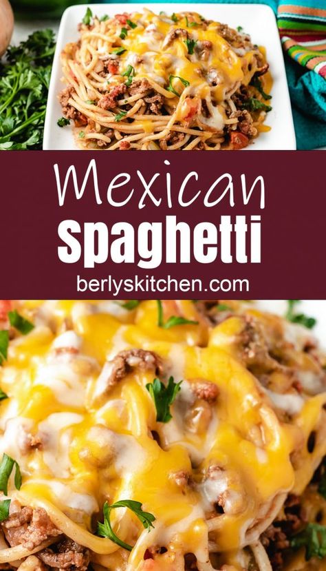 Mexican Spaghetti | Berly's Kitchen Mexican Spaghetti Recipes, Ground Beef Peppers And Onions, Ground Beef Peppers, Lasagna Cake, Easy Casserole Recipe, Mexican Spaghetti, Spaghetti Lasagna, Mexican Dinners, Spagetti Recipe