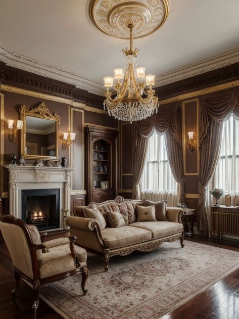 Royal Living Room Designs, Modern Vintage Home Aesthetic, Old Money House Interior Living Room, Light Victorian Living Room, Old Victorian Living Room, Old Fashioned Living Room, Vintage Sofa Living Room, Bedroom In Bloxburg, Victorian Homes Aesthetic