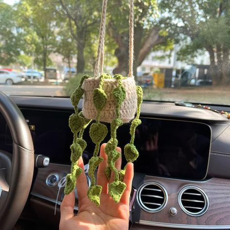 Plant Crochet, Car Mirror Hanging Accessories, Car Mirror Hanging, Crochet Hanging, Accessories Crochet, Crochet Car, Car Hangers, Rear View Mirror Accessories, Rear View Mirror Decor