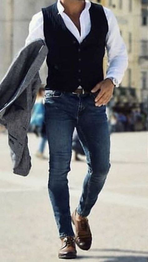 Mens Vest Fashion Gentleman Style, Edgy Mens Fashion, Gentleman Style Suit, Black Waistcoat, Stylish Mens Fashion, Hipster Mens Fashion, Mens Fashion Classy, Mens Fashion Casual Outfits, Stylish Mens Outfits