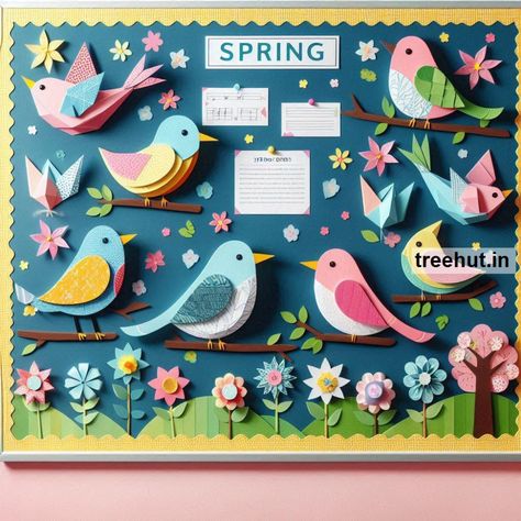 Bird Bulletin Board Ideas Scrapbook Bulletin Board Ideas, Bird Bulletin Board Ideas, Orientation Board Ideas, Softboard Decoration Ideas, Softboard Decoration Ideas For School, Class Board Decoration Ideas, Notice Board Decoration Ideas School, Creative Display Boards For School, Notice Board Decoration Ideas