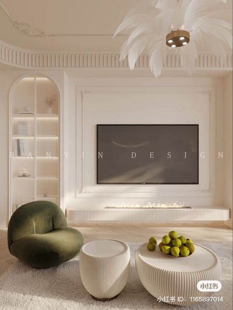 Arched Recessed Wall Ideas, Media Wall With Panelling Either Side, House Design Ideas Living Room, Parisian Tv Wall, Curved Media Wall, Arched Tv Wall, Wall Inspo Living Room, Tv Wall Unit Bedroom, Arch Tv Unit