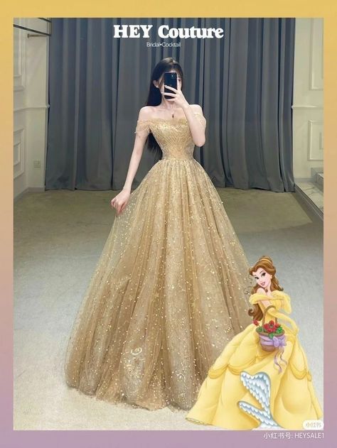 socials are linked ♡︎ | reposted. Gold Princess Dress, Gaun Tulle, Gaun Dress, Debut Dresses, Chinese Fancy Dress, Pretty Quinceanera Dresses, Sparkle Wedding Dress, Simple Gowns, Music On Spotify