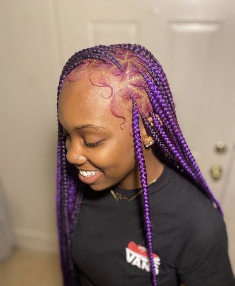 Trendy Hairstyles For Short Hair, Side Braids Hairstyles, Purple Braids, Side Braids, Midnight Purple, Box Braids Hairstyles For Black Women, Cute Braided Hairstyles, Braids Styles, Cute Box Braids Hairstyles