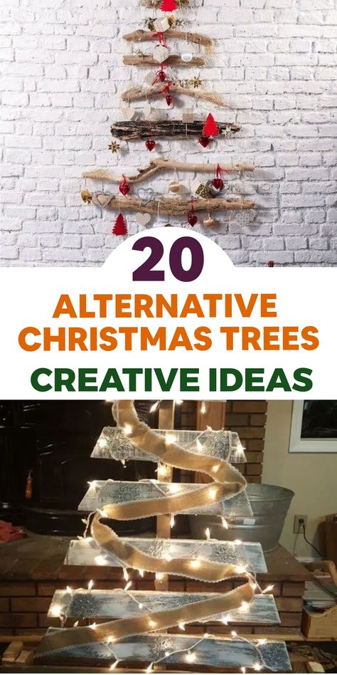 Discover a fresh take on Christmas decor with these unconventional tree ideas! Add a modern flair with a wall-mounted washi tape tree, embrace texture with a bohemian macramé design, or opt for a literary touch with a vintage book tree. Stand out this holiday season by infusing your space with creativity and style. Let your unique spirit shine through and make lasting memories. Unique Christmas Tree Ideas Creative, Christmas Tree Alternative Ideas, Alternative Christmas Tree Ideas, Wooden Crates Christmas, Alternative Christmas Trees, Unconventional Christmas Trees, Christmas Tree Alternative, Christmas Tree Alternatives, Ladder Christmas Tree