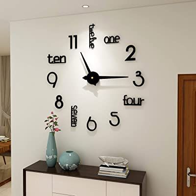 Wall Clock Decor Ideas, Wall Clock Design Ideas, Clock Decor Ideas, Sticker Mirror, Wall Clock Kits, Bedroom Clocks, Bedroom Wall Clock, Clock Numbers, 3d Wall Clock