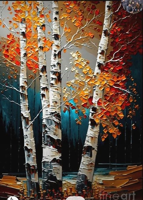 자작나무 그림, Aspen Trees Painting, Birch Tree Art, Birch Tree Painting, Oil Pastel Paintings, Landscape Art Painting, Textured Canvas Art, Tableau Art, Autumn Painting