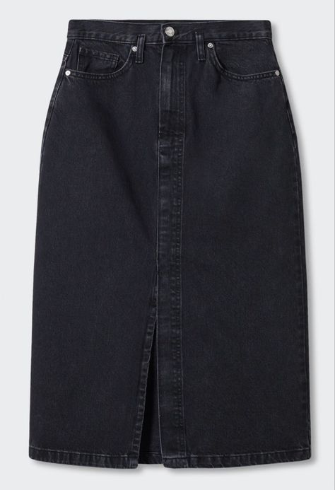 Black Denim Midi Skirt, Black Denim Skirt, Grey Light, Denim Midi Skirt, Jeans Rock, Jeans Black, Straight Cut, Black Denim, Denim Skirt