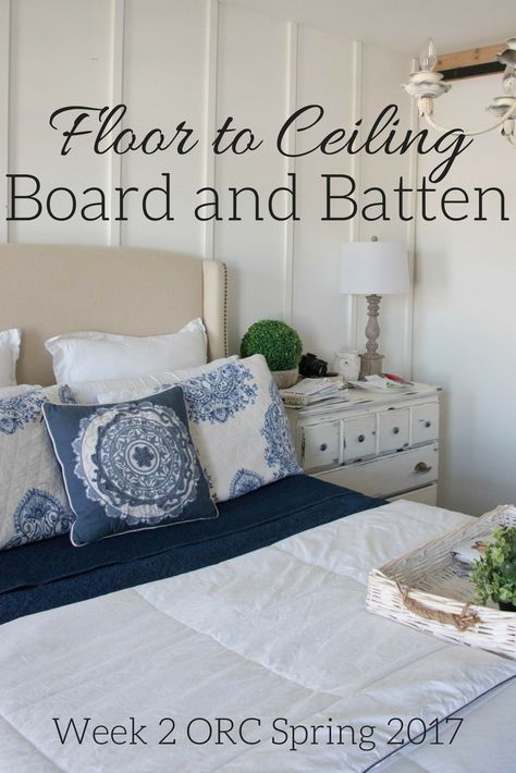 Cottage Accent Wall, Ceiling Board And Batten, Wall Trims, Basement Theater, Planked Walls, Seeking Lavender Lane, Batten Wall, Beachy Theme, Rustic Headboard