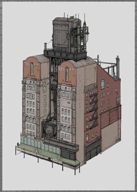 ArtStation - 1236710121316 Steampunk Building, Décor Steampunk, Cityscape Drawing, Steampunk City, Nouveau Architecture, Fantasy Concept, Building Drawing, Industrial Architecture, Building Concept