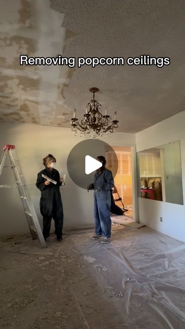 Amanda Reed on Instagram: "YIKES! Why were popcorn ceilings ever a thing?

So glad to finally have the popcorn ceilings gone 👋🏼 removing them make the ceilings appear much higher and the rooms feel bigger without all the shadow effects. 

Excited to be this much closer to putting all the pieces of the home back together, better than before!

#beforeandafter #popcornceilings #diy #diyproject #homeproject #homereno #homeinspo #renovationinspo #renovationproject #demo #demoinspo #housediy #interiordesign #renovationideas #cottagevibes #hgtv #fyp #reelinspo #renoreel #drywall #farmhouse #homerenovation #renoinspo #newhome #fixerupper #barebones #interiorinspo #diyreno #fixerupperinspired" How To Take Off Popcorn Ceiling, Popcorn Removal Ceiling Diy, Diy Popcorn Ceiling Removal, Popcorn Ceiling Removal, Cover Popcorn Ceiling, Cool Ceiling Ideas, Diy Popcorn, Covering Popcorn Ceiling, Removing Popcorn Ceiling