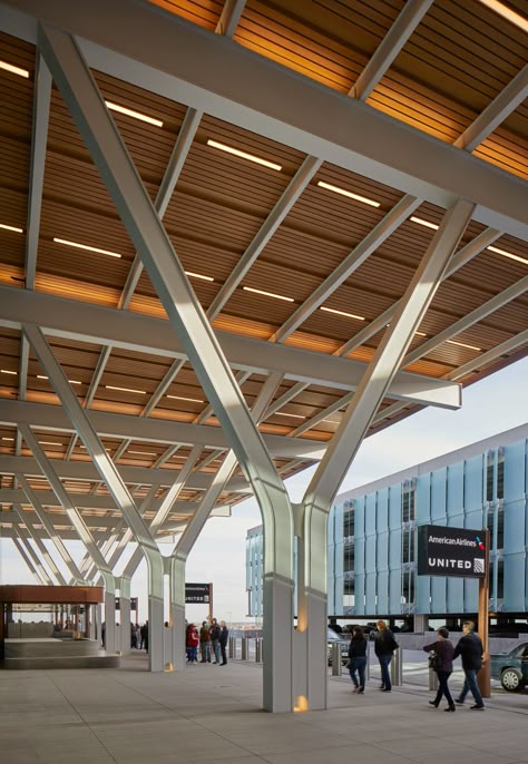 Kansas City International Airport New Terminal – SOM Kansas City International Airport, Airport Architecture, Metal Facade, Terrazzo Floors, Airport Design, Bedroom Wall Designs, Roof Architecture, Column Design, Steel Columns