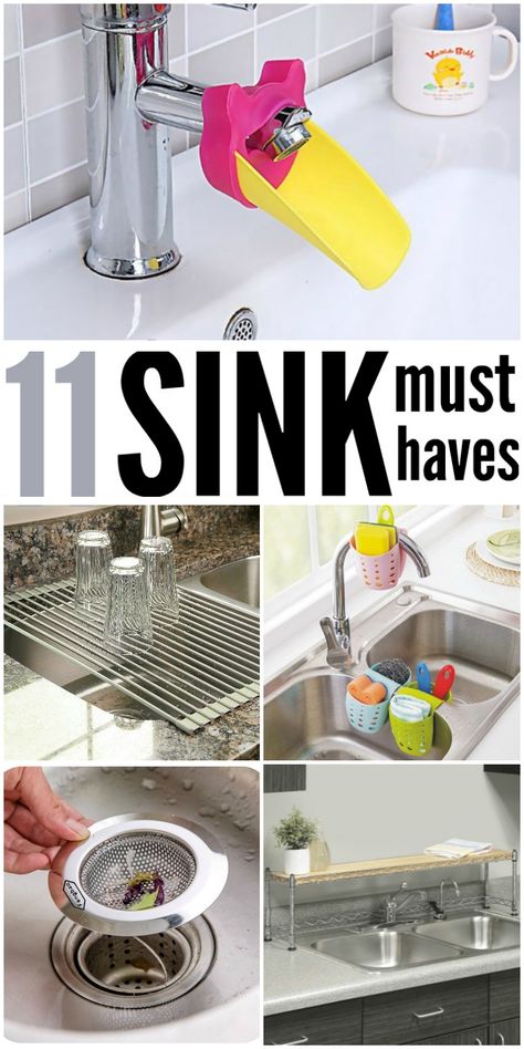 Here are some must-have products to organize my sink - and yours!! Love seeing an organized and clean sink! Crazy House, Crafts For Teens To Make, Small Kitchen Decor, Diy Stairs, Sink Organizer, Kitchen Themes, Kitchen Equipment, Kitchen Rack, Gold Decor