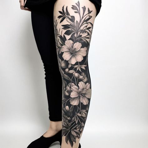 Leg Art Work... Tattoo Male, Leg Art, Leg Sleeve Tattoo, Leg Sleeve, Calf Tattoo, Leg Tattoo, Leg Sleeves, Sleeve Tattoos For Women, Grey Women