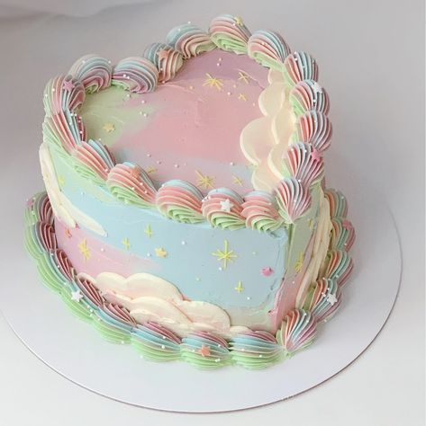 Vintage Birthday Cakes, Pastel Cakes, Creative Birthday Cakes, Pretty Birthday Cakes, Cute Birthday Cakes, Heart Cake, Cute Desserts, Rainbow Cake, Vintage Cake