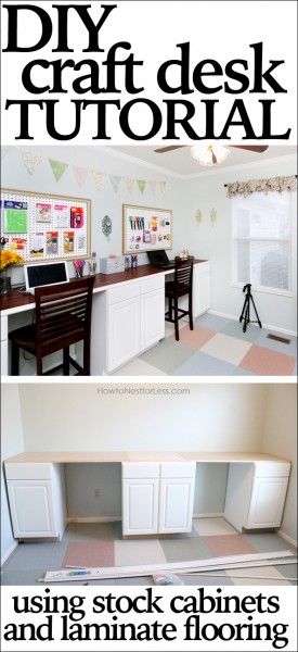 DIY craft desk tutorial Diy Craft Desk, Diy Crafts Desk, Craft Room Desk, Craft Table Diy, Stock Cabinets, Dream Craft Room, Craft Desk, Scrapbook Room, Room Desk