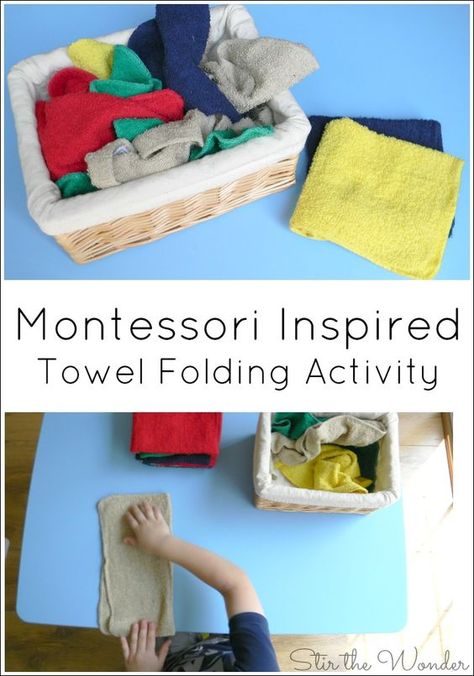 Teaching toddlers and preschoolers to fold towels is a simple practical life skill they can easily learn with a Montessori Inspired Towel Folding Activity. Fold Towels, Towel Folding, Montessori Lessons, Practical Life Activities, Montessori Homeschool, Montessori Practical Life, Montessori Toddler Activities, Life Skills Activities, Montessori Preschool