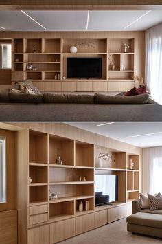 Custom Built In Cabinets Living Room, Tv Room Cabinets Built Ins, Lounge Wall Shelves, Wall Of Shelves With Tv, Built In Tv Cabinets Living Room, Tv Wall Design With Storage, Tv In Cabinet, Wall Units Living Room Built Ins, Tv Wall With Shelves