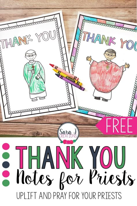 Uplift your Catholic priests with these free printable thank you cards. Perfect for having children show their priest how much they care! Catholic Schools Week Art Projects, Catholic Schools Week Activities, Catholic Crafts For Kids, Ccd Crafts, Ccd Activities, Catholic Kids Crafts, Catholic Kids Activities, Religion Activities, Liturgical Living