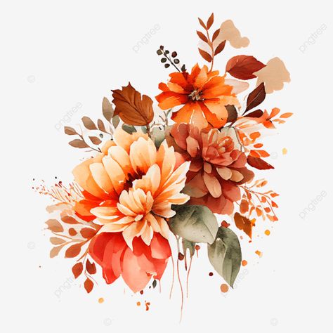 Fall Flower Clipart, Fall Flowers Painting, Autumn Watercolour, Hur Man Ritar Blommor, Denim Paint, Autumn Prints, Flowers Clipart, Fall Watercolor, Fall Denim