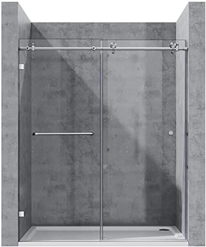 ELEGANT Frameless Shower Door 60" W x 76" H Sliding Shower Doors with 3/8" Clear Tempered Glass Bathroom Sliding Shower Enclosure with Handle in Brushed Stainless Steel - - Amazon.com Bypass Sliding Shower Doors, Sliding Shower Doors, Shower Sliding Glass Door, Glass Shower Doors Frameless, Frameless Sliding Shower Doors, Frameless Shower Door, Shower Glass, Bathtub Doors, Frameless Shower Doors