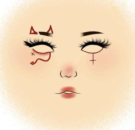 Halloween Makeup Looks Drawing, Scream Make Up Looks, Devil Makeup Look Easy, Simple Devil Makeup Halloween, Devil Makeup Halloween Easy, Maquillaje Halloween Aesthetic, Boceto Makeup Egirl, Cute Halloween Makeup Easy, Spooky Eye Makeup