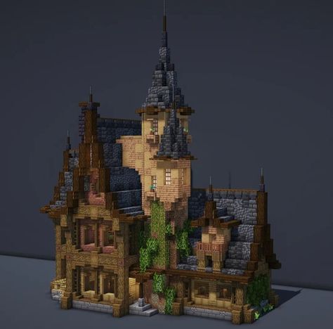 Minecraft Medevil Town Ideas, Minecraft Adventurers Guild, Spruce House Minecraft Aesthetic, Mideaval Minecraft Build, Old Mansion Minecraft, Minecraft Medieval Buildings Ideas, Minecraft Pointy Roof, Medivel Building Minecraft, Midevil Minecraft Houses Blueprints