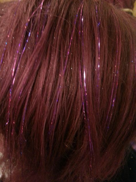 Reddish Purple, Hair Tinsel, Hair Color Streaks, Fairy Hair, Pretty Hair Color, Shot Hair Styles, Glitter Hair, Dye My Hair, Hair Inspo Color