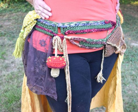 Sassafras Pixie Belt Pixy Belt, Crochet Boho Belt Free Pattern, Crochet Festival Belt, Crochet Pixie Belt, Crochet Corset Belt, Pouch Tutorial, Pocket Belt, Crochet Art, Hand Spun Wool