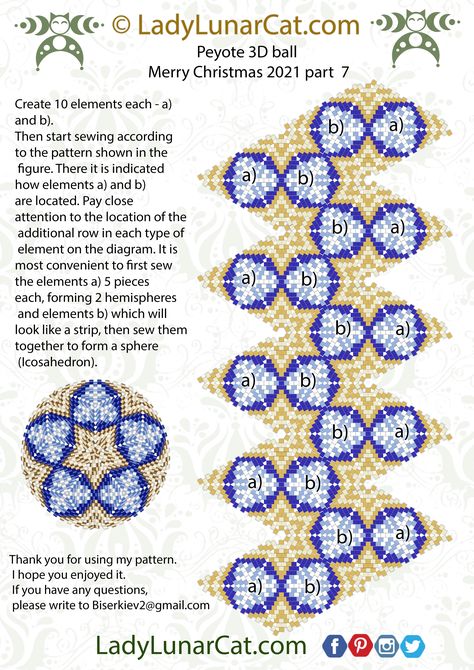 Free balls pattern 3d Beading Patterns Free, Holiday Beading Free Pattern, 3d Beaded Patterns, Christmas Beads Craft, Xmas Beads, Free Beading Tutorials, Beaded Christmas Decorations, Beaded Ornament Covers, Ball Pattern