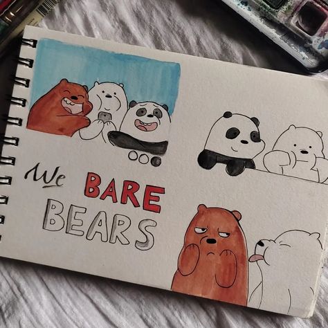 The We Bear Bears, Sketch Ideas For Friends, We Bare Bears Art Draw, How To Make Gift For Best Friend, Simple Bear Painting, We Bear Bears Painting, Paintings As Gifts, Cute Panda Drawing Doodles, We Bare Bears Painting Canvas