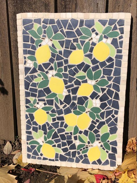 Handcrafted Lemon Mosaic Ceramic Tile in yellow green and | Etsy Lemon Mosaic, Mosaic Ceramic Tile, Mosaic Tiles Diy, Garden Mosaics, Italy Party, Lemons And Limes, Mosaic Ceramic, Mosaic Tile Designs, Mosaic Garden Art